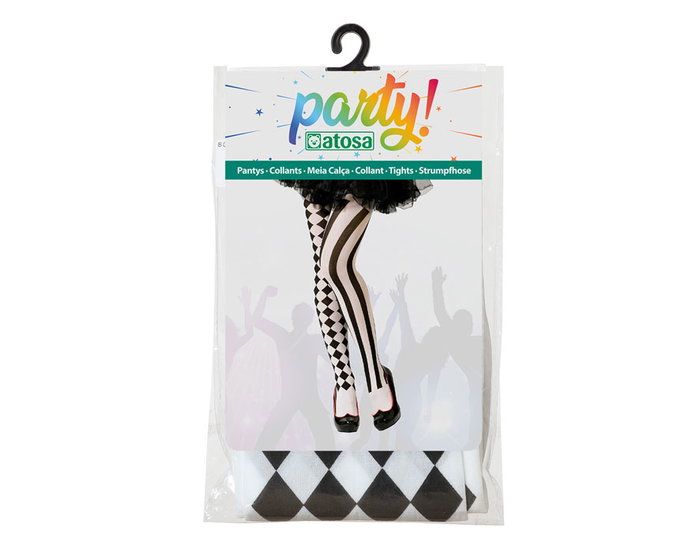 Pantys Adulto Blanco y Negro a Rayas para Trajes de Mimo, Villana, Arlequín, Circo, Halloween, Carnaval o Teatro