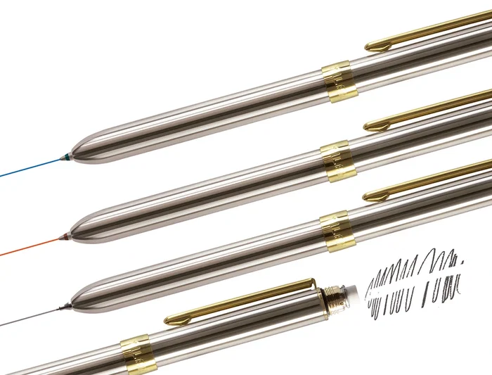 Milan Bolígrafo Multifunción Cromado Adornos Dorados Azul/Rojo/Portaminas 0.7mm/0.5mm Caja Metal