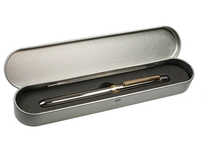 Milan Bolígrafo Multifunción Cromado Adornos Dorados Azul/Rojo/Portaminas 0.7mm/0.5mm Caja Metal