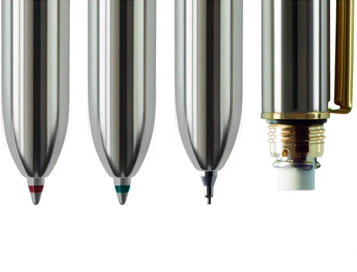 Milan Bolígrafo Multifunción Cromado Adornos Dorados Azul/Rojo/Portaminas 0.7mm/0.5mm Caja Metal