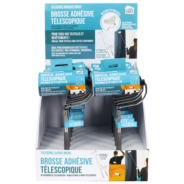 Je cherche une Idee Rodillo Pelusa Telescópico Adhesivo Extensible Hasta 61 cm para Ropa y Mobiliario
