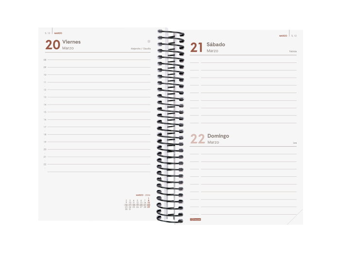Finocam Agenda Espiral E5 Año 2026, 117x181 mm, 1 Día por Página, Tapa de Polipropileno Negro con Elástico, Información Anual y Contenidos Extra
