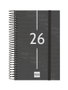 Finocam Agenda Espiral E5 Año 2026, 117x181 mm, 1 Día por Página, Tapa de Polipropileno Negro con Elástico, Información Anual y Contenidos Extra