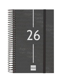 Agenda Anual (2026) Finocam Espiral Year Espiral Tapa Pp Con Goma E5 117X181 D/P Negro