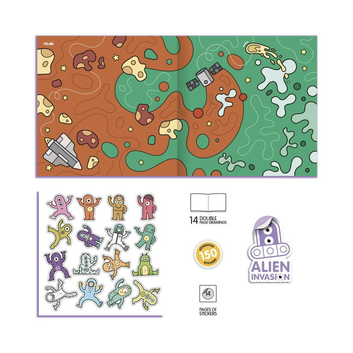 Milan Cuaderno para colorear con adhesivos alien invasion