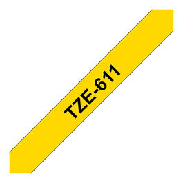 Brother TZE-611 Cinta de Etiquetar Negro sobre Amarillo 6mm para Rotuladoras Brother