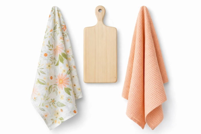 DKD Home Decor Set de 3 Paños de Algodón con Flores y Tabla de Madera de Pino Rosa Palo