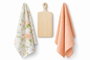 DKD Home Decor Set de 3 Paños de Algodón con Flores y Tabla de Madera de Pino Rosa Palo