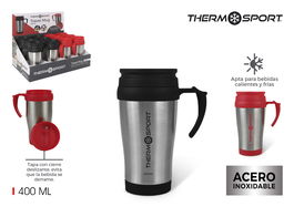 Thermosport Travel Mug Taza Térmica de Viaje 400 ml Acero Inoxidable, 17 cm Alto, Color Negro (12 Unidades)