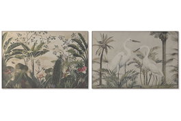 DKD Home Decor Cuadro Lino Abeto Garzas y Palmeras 120x80x3,5 cm