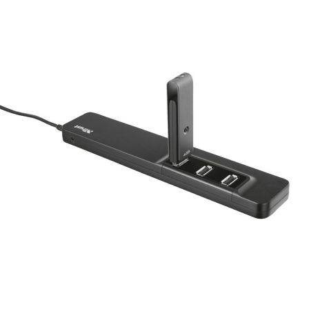 HUB TRUST OILA 10 PUERTOS USB - DISEÑO PLANO Y COMPACTO - 3 PUERTOS EN LA PARTE SUPERIOR Y 7 EN LA FRONTAL - INCLUYE ADAPTADOR TOMA ELECTRICA