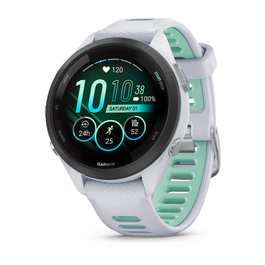 GARMIN Forerunner 265S Reloj Inteligente Deportivo GPS con Pantalla AMOLED Táctil de 1.1" (42 mm), WiFi, Memoria 8 GB, Banda de Silicona Negro/Blanco