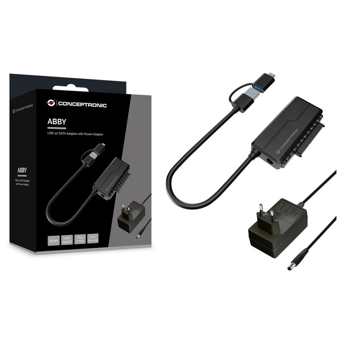 Conceptronic Adaptador ABBY21B USB Type-A a SATA 22-pin Negro Conceptronic Adaptador ABBY21B USB Type-A a SATA 22-pin Negro