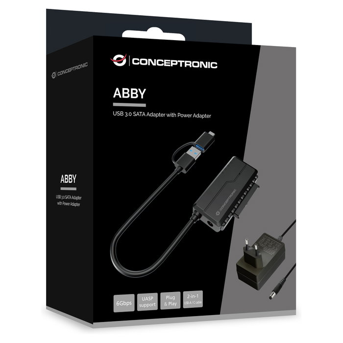 Conceptronic Adaptador ABBY21B USB Type-A a SATA 22-pin Negro Conceptronic Adaptador ABBY21B USB Type-A a SATA 22-pin Negro