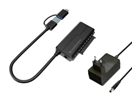 Conceptronic ABBY21B Adaptador USB-A Macho a SATA 22-pin Hembra, USB 3.2 Gen 1, para Discos 2.5/3.5" Hasta 10TB, Incluye Adaptador USB-C y de Corriente, Negro