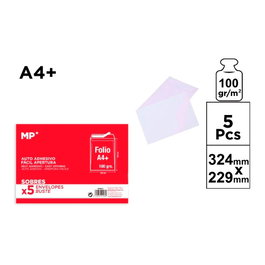MP Sobres blancos autoadhesivos A4+ 324x229 mm, 5 uds. Papel 100 g/m²