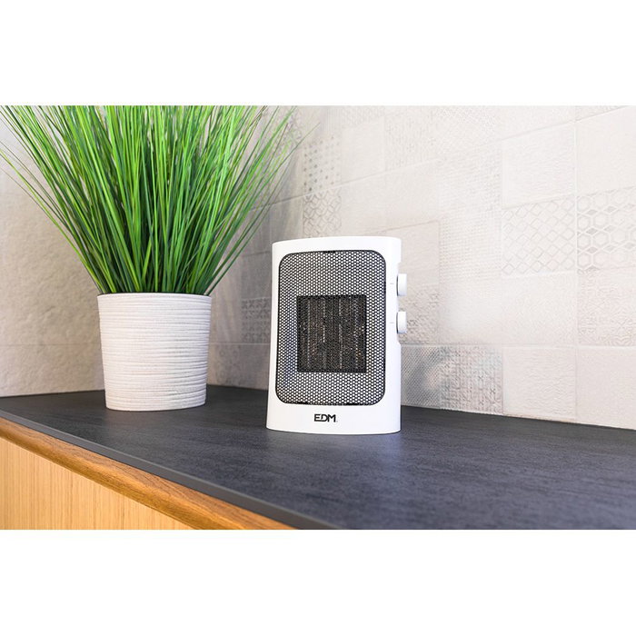 Edm Calefactor Vertical Blanco 1000 - 1500 W con Termostato Ajustable y Protección de Sobrecalentamiento