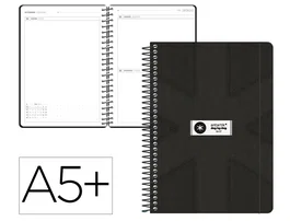 Antartik Agenda Escolar 2026-2027 Espiral Día Página A5+ Bilingüe Papel FSC 80g Color Negro Pack and Go con Gomilla