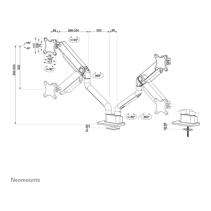 Neomounts DS70S-950BL2 Brazo de Monitor 17-35" - Resorte de Gas - 18 kg - 2 Pantallas - Negro