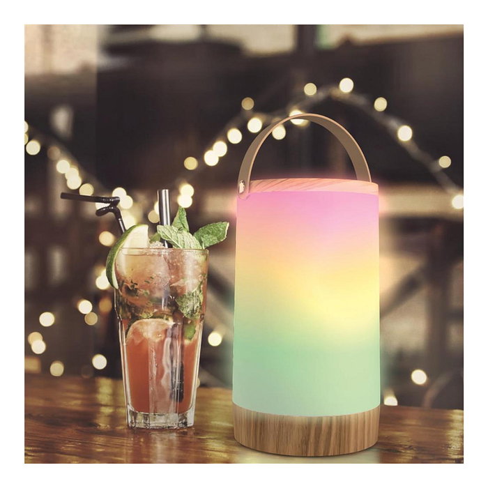 Avide Lámpara de mesa portátil LED RGB con botón a presión Blanco y Madera