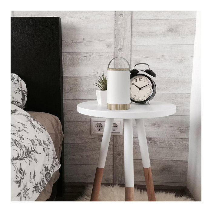 Avide Lámpara de mesa portátil LED RGB con botón a presión Blanco y Madera