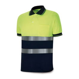 Marca Polo alta visibilidad amarillo fluorescente y azul marino manga corta EN 20471 Clase 1 Talla L Poliester