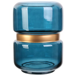 Home Deco Factory Jarron Azul-Dorado Decorativo Medidas d.15,5 cm; h.20,5 cm