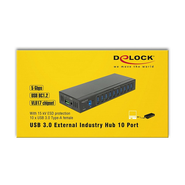 DeLOCK Hub USB Industrial 10 x USB 3.2 Gen 1 Tipo-A con Protección ESD 20 kV DeLOCK Hub USB Industrial 10 x USB 3.2 Gen 1 Tipo-A con Protección ESD 20 kV