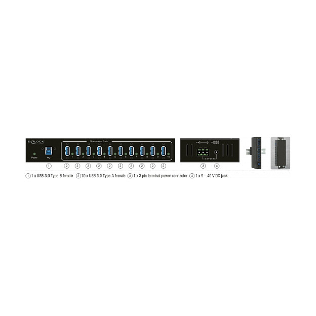 DeLOCK Hub USB Industrial 10 x USB 3.2 Gen 1 Tipo-A con Protección ESD 20 kV DeLOCK Hub USB Industrial 10 x USB 3.2 Gen 1 Tipo-A con Protección ESD 20 kV