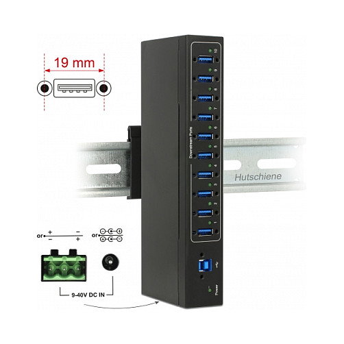 DeLOCK 63919 Hub USB Industrial 10 x USB 5 Gbps Tipo-A con protección ESD 20 kV