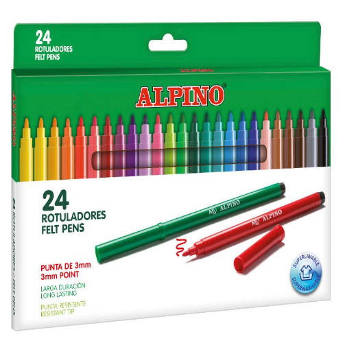 Alpino Estuche de 24 Rotuladores de Punta Fina Colores Surtidos