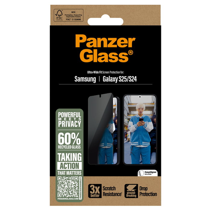 PanzerGlass Protector de Pantalla de Privacidad para Samsung Galaxy S25, S24 | Vidrio Templado Anti-Golpes y Anti-Rayones PanzerGlass Protector de Pantalla de Privacidad para Samsung Galaxy S25, S24 | Vidrio Templado Anti-Golpes y Anti-Rayones