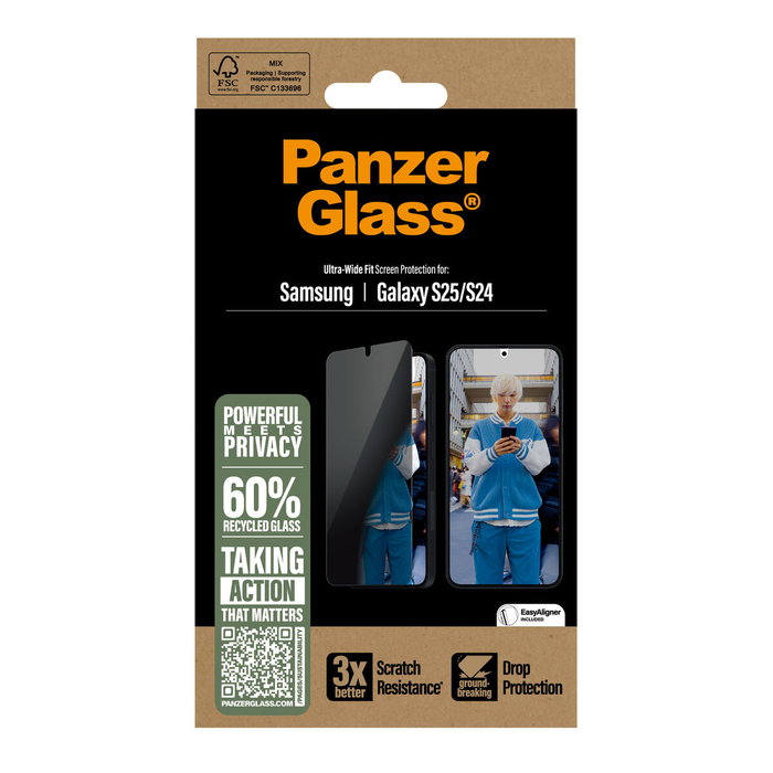 PanzerGlass Privacy Screen Protector Samsung Galaxy S25 y S24 5G Ultra-Wide Fit