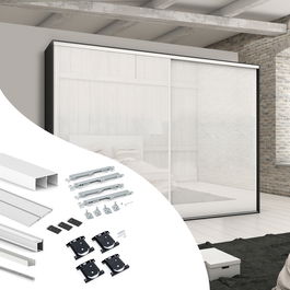 Emuca Kit de herrajes para armario de 2 puertas correderas y cierre suave Placard 74, modelo tirador Sharp, espesor 19mm, tableros no incluidos, Pintado blanco