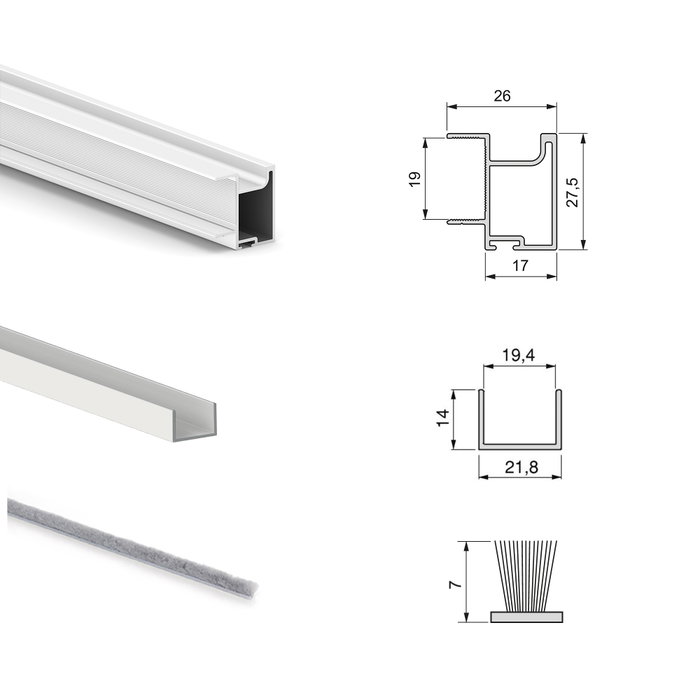 Emuca Kit de herrajes Placard 74 para armario de 2 puertas correderas, cierre suave y tirador Sharp, blanco