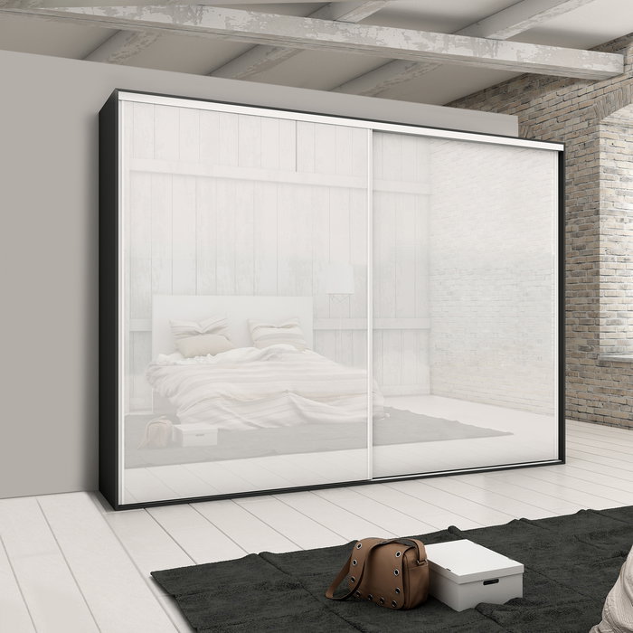 Emuca Kit de herrajes para armario de 2 puertas correderas y cierre suave Placard 74, modelo tirador Sharp, espesor 19mm, tableros no incluidos, Pintado blanco