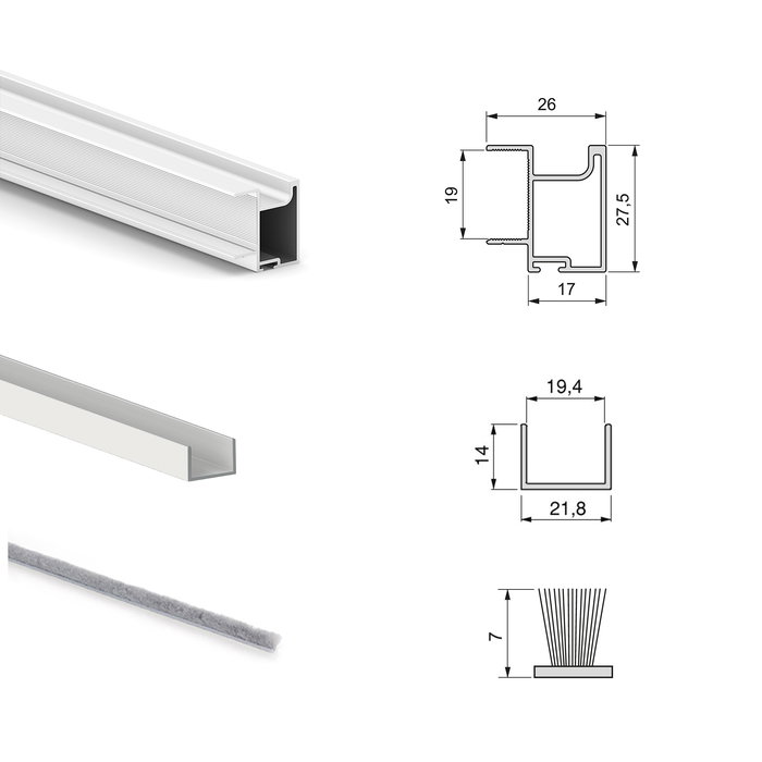 Emuca Kit de herrajes para armario de 2 puertas correderas y cierre suave Placard 74, modelo tirador Sharp, espesor 19mm, tableros no incluidos, Pintado blanco