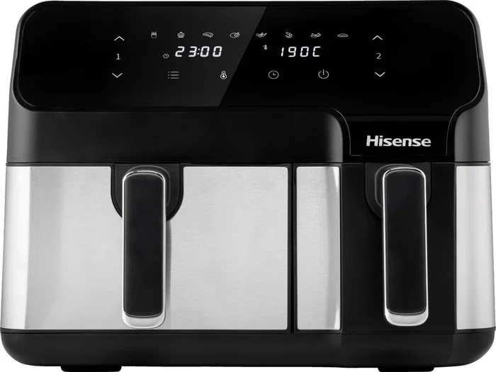 Hisense Freidora de Aire Caliente Doble e Independiente HAF2900D, 8,6 Litros, 1700 W, Control Táctil con Pantalla LED, Color Negro