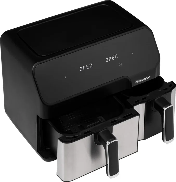 Hisense Freidora de Aire Caliente Doble e Independiente HAF2900D, 8,6 Litros, 1700 W, Control Táctil con Pantalla LED, Color Negro
