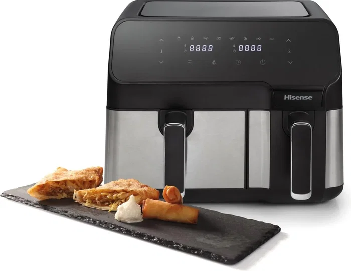 Hisense Freidora de Aire Caliente Doble e Independiente HAF2900D, 8,6 Litros, 1700 W, Control Táctil con Pantalla LED, Color Negro