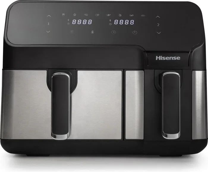 Hisense Freidora de Aire Caliente Doble e Independiente HAF2900D, 8,6 Litros, 1700 W, Control Táctil con Pantalla LED, Color Negro