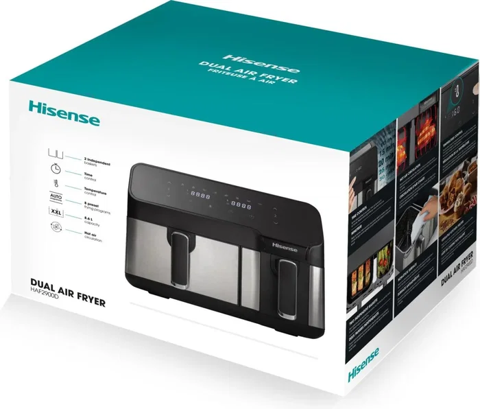 Hisense Freidora de aire HAF2900D doble 8,6 l independiente 1700 W negro Hisense Freidora de aire HAF2900D doble 8,6 l independiente 1700 W negro