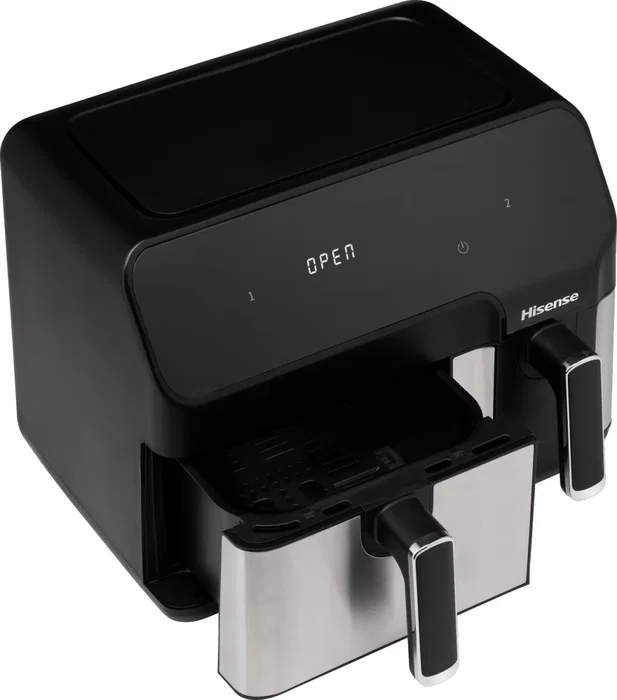 Hisense Freidora de Aire Caliente Doble e Independiente HAF2900D, 8,6 Litros, 1700 W, Control Táctil con Pantalla LED, Color Negro