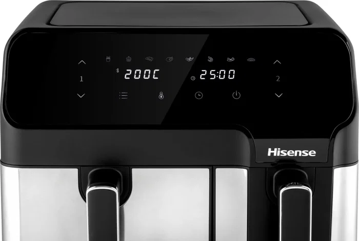 Hisense Freidora de Aire Caliente Doble e Independiente HAF2900D, 8,6 Litros, 1700 W, Control Táctil con Pantalla LED, Color Negro