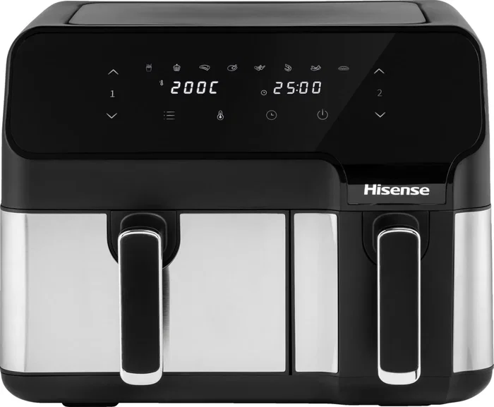 Hisense Freidora de Aire Caliente Doble e Independiente HAF2900D, 8,6 Litros, 1700 W, Control Táctil con Pantalla LED, Color Negro