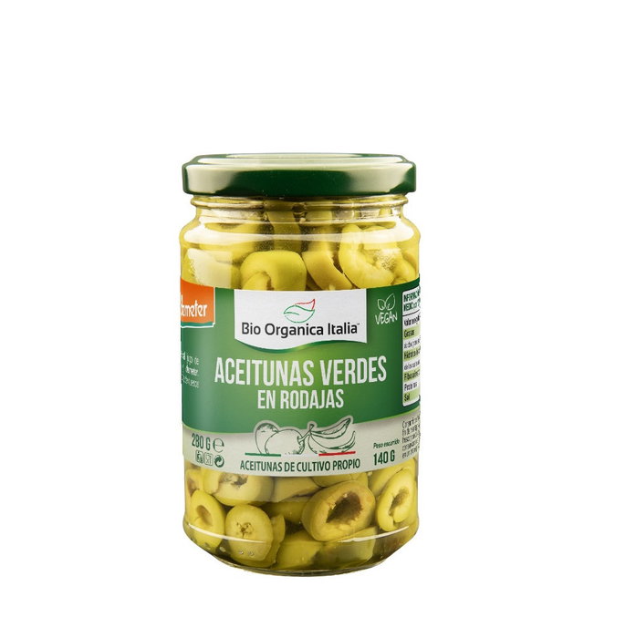 BIO ORGANICA ITALIA Aceitunas Verdes Laminadas Demeter 140 g
