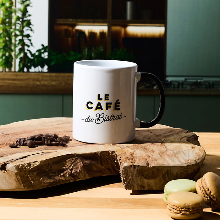 Home Deco Factory Mug Bistrot 300 Ml Cerámica Blanco Asa Negra Le Café Du Bistrot