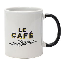 Home Deco Factory Mug Bistrot 300 Ml Cerámica Blanco Asa Negra Le Café Du Bistrot