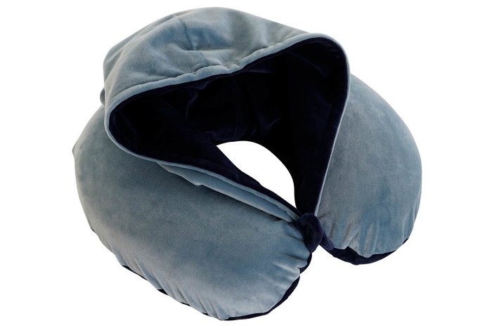 DKD Home Decor Cojin de Viaje Azul Marino y Azul con Capucha de Poliester - 10 x 32 x 30 cm (4 Unidades)