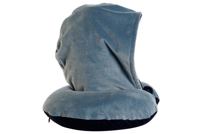 DKD Home Decor Cojin de Viaje Azul Marino y Azul con Capucha de Poliester - 10 x 32 x 30 cm (4 Unidades)